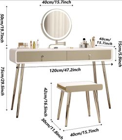 Vanity Desk Set with LED Mirror and Stool