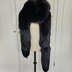 Black Fox Fur Boa, Scarf Wrap Stole Over 87" Long NO OFFERS 