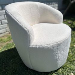 Swivel Chairs, Barrel Chair for Living Room, Small Accent Round 360° Club Modern Teddy Upholstered Arm Chairs Bedroom, Office, Hotel(White)