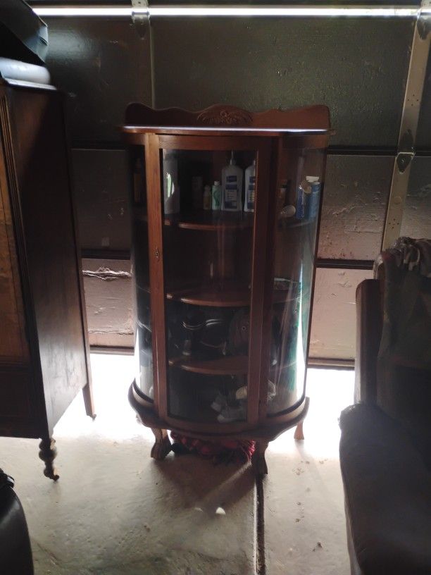 Wood Cabinet W/Glass Doors