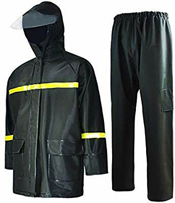 Rain Suit-Waterproof Jacket and Pants Durable Rain Gear for Men Hooded Fishing Work Wear PVC 2-Layer Size L
