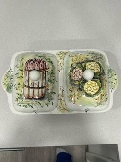 Vintage Mancioli Italian ceramic divided serving dish hand-painted vegetables