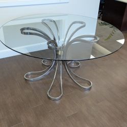 Modern 60" Round Glass Dining Table – Sculptural Chrome Base