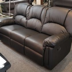 Brand New Black Bonded Leather Reclining Sofa