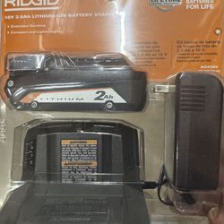 New Rigid 18v 2.0ah Lithium ion Battery starter Kit