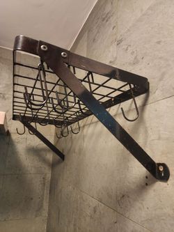 Black Powder Coated Iron Pot Rack w/ Shelf