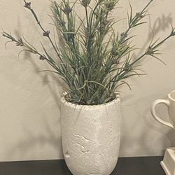 Beautiful Faux Plant In The Rustic White Ceramic Pot  H13.5” Perfect For Modern Farmhouse Decor 