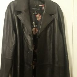 Leather knee length jacket,coat.
