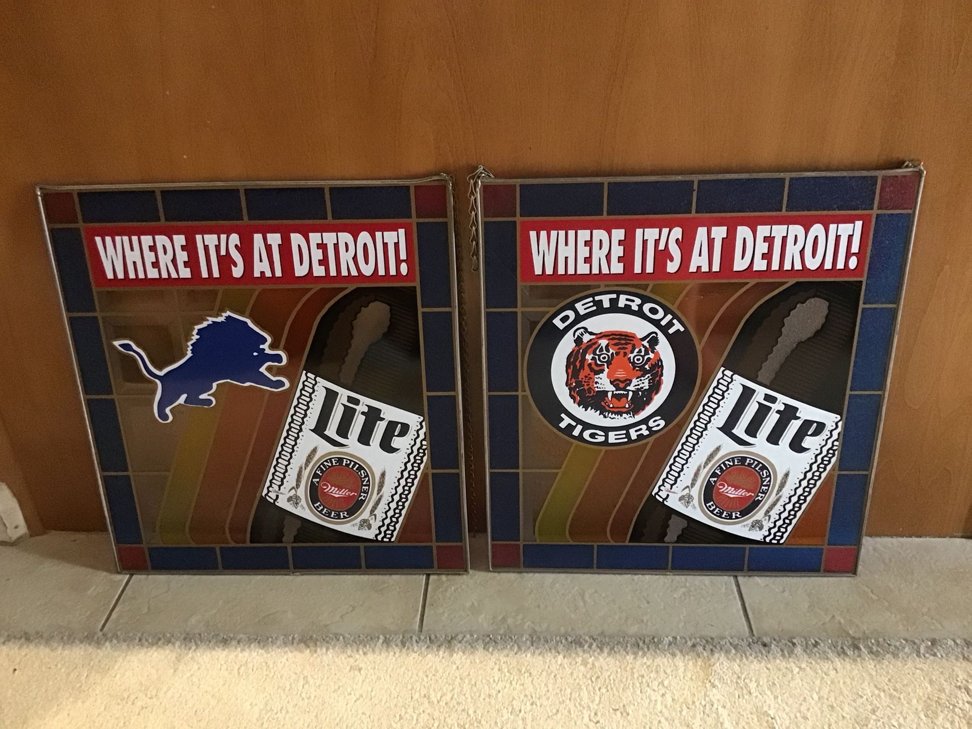 Detroit Tigers Pistons Lions Red Wings Miller Lite Signs