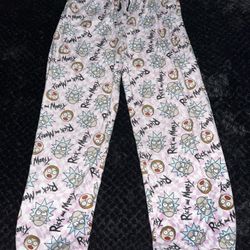 Rick and Morty Adult Swim Fleece Pajama Pants Size Large Pink All Over Print
