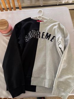 SUPREME Pullover Sweatshirt Men's Large  Split Color Gray Black Cotton Crewneck