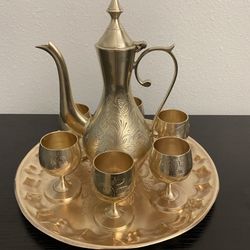 Antique/Vintage Hand Made Mini Brass Arabic Set Of 8 Ps. 