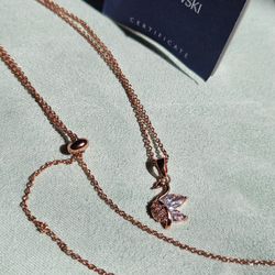 Swarovski Crystal Swan Necklace Rose Gold