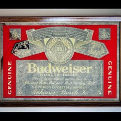 Vintage Framed Budweiser Advertising Mirror Man Cave Decor