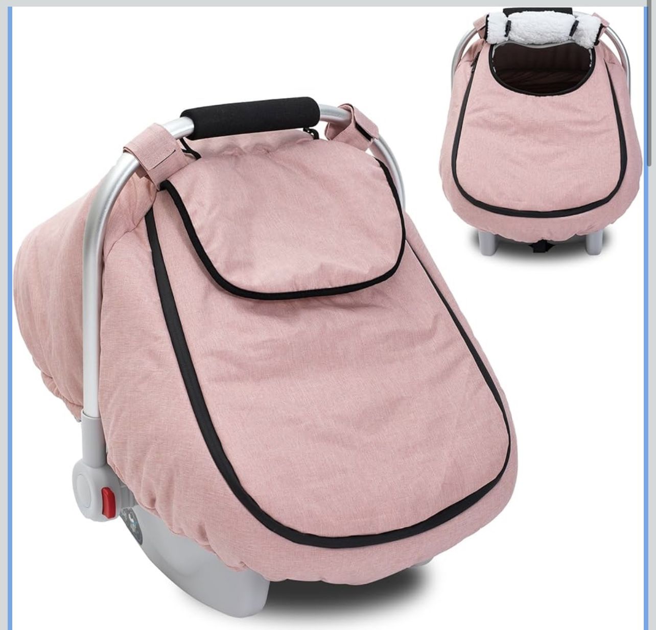 Winter Baby Car Seat Cover, Waterproof Carseat Cover with Zipper Peep Window, Warm Sherpa Fleece Lining,