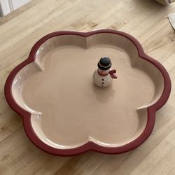 Serving Dish – Christmas Themed, With Snowman, 15 Inches Across, Excellent Condition