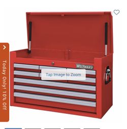 WESTWARD Top Chest, 9-Drawers, Powder Coated Red, 26" W x 12.5" D x 16.5" H