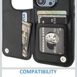 MIDOLA Wallet Case for iPhone 14 Pro 14P with Card Holder Cover Cell Phone Leather Protective Purse 6.1 Inch Black