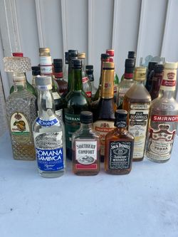 Old vintage liquor bottles collection