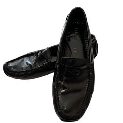 L.L.Bean Moccasin Loafers Driving Flat Slip On Leather Shoes Black Size 7 1/2 M