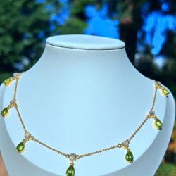 Moonstone & Peridot In 18k gold Choker Necklace