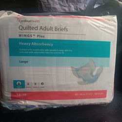 Cardinal Health Wings Plus Quilted Adult Briefs in size Large with heavy absorbency