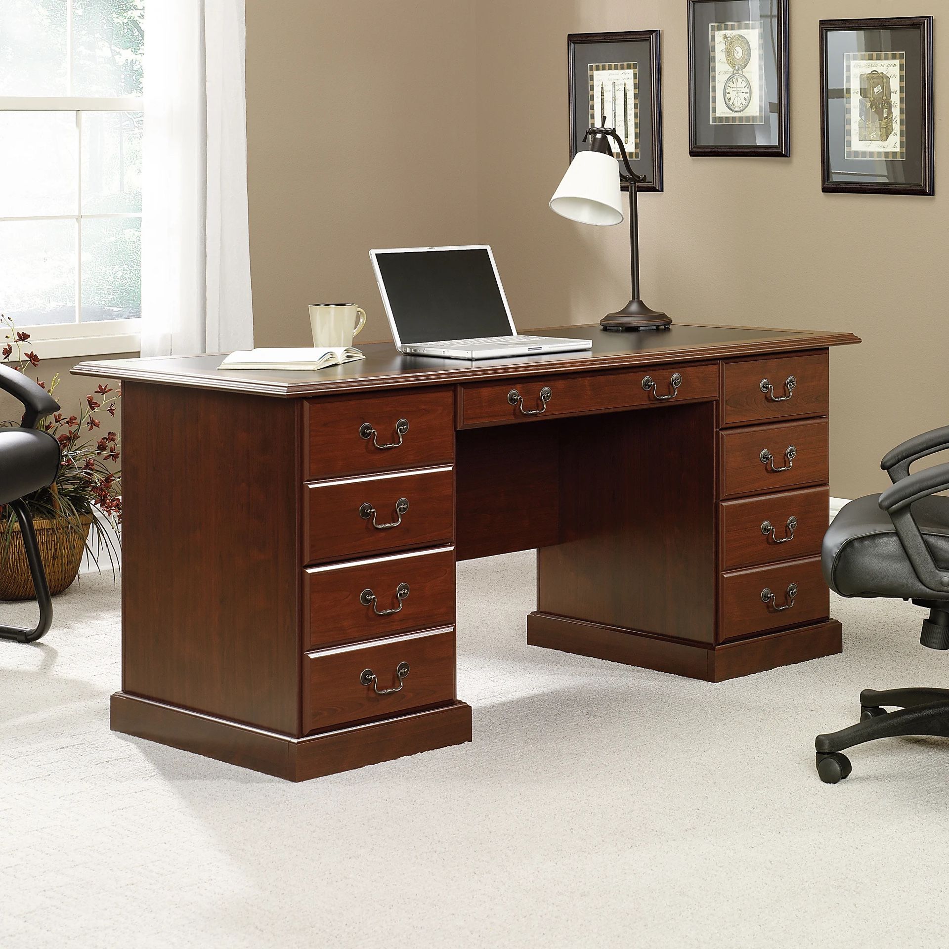 Sauder® Heritage Hill 65"W Double-Pedestal Desk, Classic Cherry