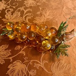 Vintage Mid Century Lucite Acrylic Grapes on Driftwood — LARGE 14" — Fall Décor