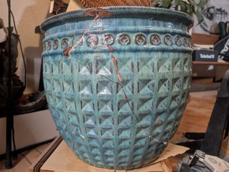 15 In Ceramic Kairoa Coin Dynasty Turquoise  Decorative Planter Pot