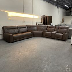 Large Brown Leather Couch Recliner Sectional