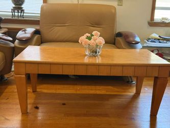 Modern Tan Leather 4pc Living Room Set - Sofa Set & Table