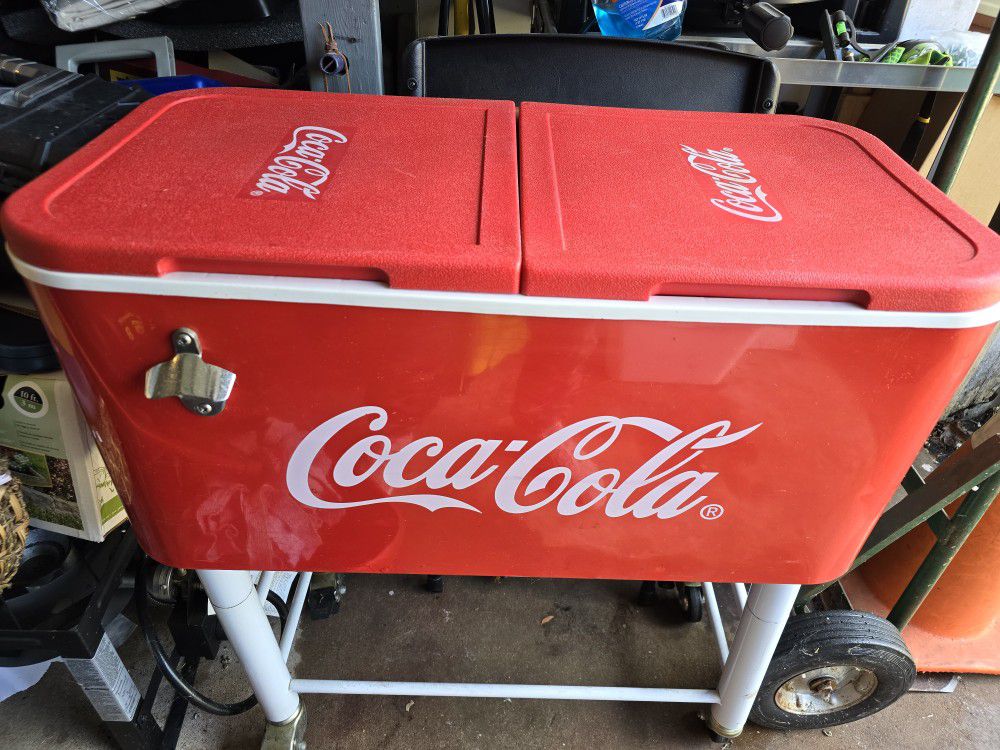 Coca Cola Cooler W/ Rolling Stand