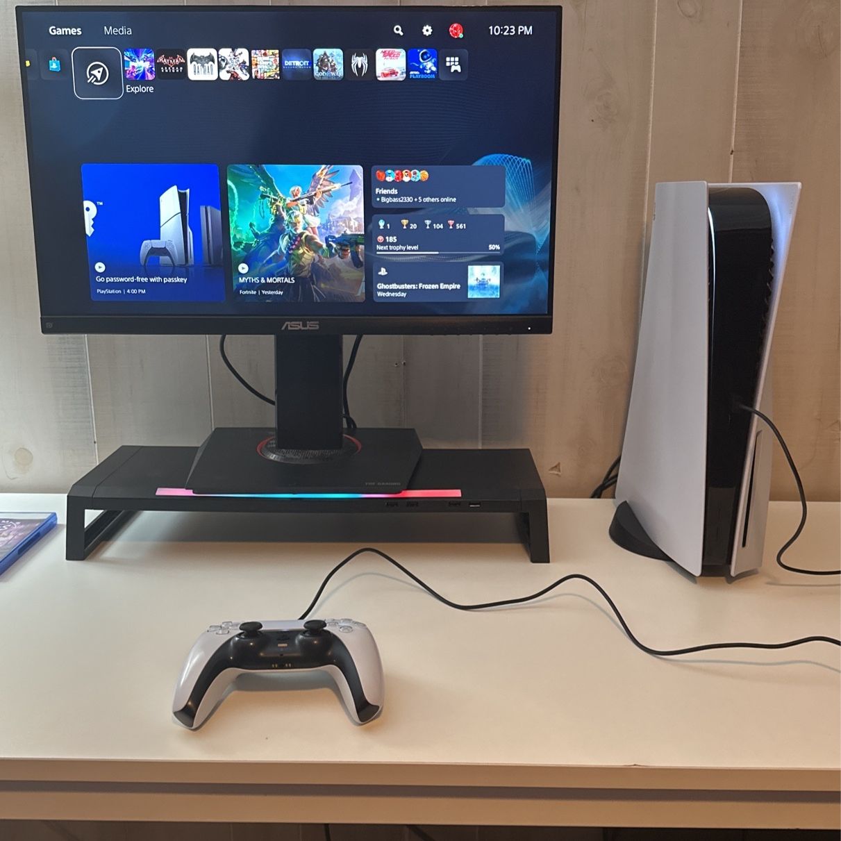 Ps5 Disc Version  With 24 Inch ASUS monitor, Monitor Stand Led, And Gotham Knights