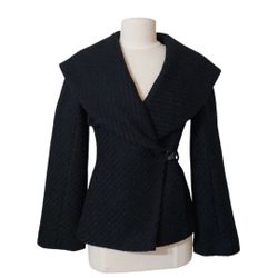 BCBGMAXAZRIA Textured Wool Blend Wrap Jacket Sculptural Shawl Collar  Women XS