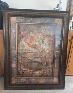 Huge Framed "Orbis Terra" Old World Map Art (37" x 47.5") – Ornate Frame