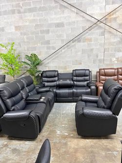 😍👑 Premium Leather Black Recliner Sofa & Loveseat Set • OPT Recliner Chair | Reclining Couch with Cup Holders & Console | PAY AFTER DLEIVERY