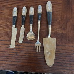 Set Of 5 Vintage Serving Utensils Knives Fork Spoon