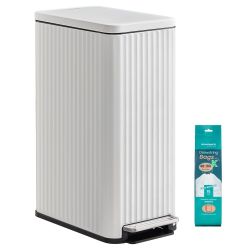 Trash Can, 13 Gallon (50 L) Slim Garbage Can for Kitchen, with Soft-Close Lid, Pedal, Removable Inner Bucket, Stainless Steel, 15 Trash Bags, Space-Sa