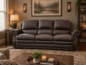 La-Z-Boy Premium Genuine Leather Sofa - Nailhead Trim (Dark Espresso)