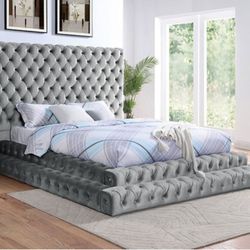 Brand New Glam Gray Queen Size Platform Bed Frame