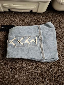 Fashion Nova High Rise Skinny Jeans Light Wash Blue Denim Lace-Up Pockets