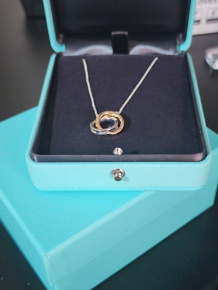 Tiffany & Co 1837 Interlocking 16in Pendant 18k Rose Gold And Sterling Silver