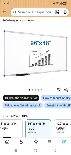 VIZ-PRO Dry Erase Board, 96" x 40" Large Magnetic Whiteboard for Wall