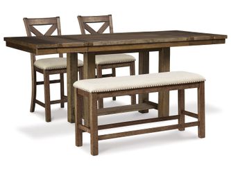 Moriville Beige Counter Height Dining Table and 2 Barstools and Bench