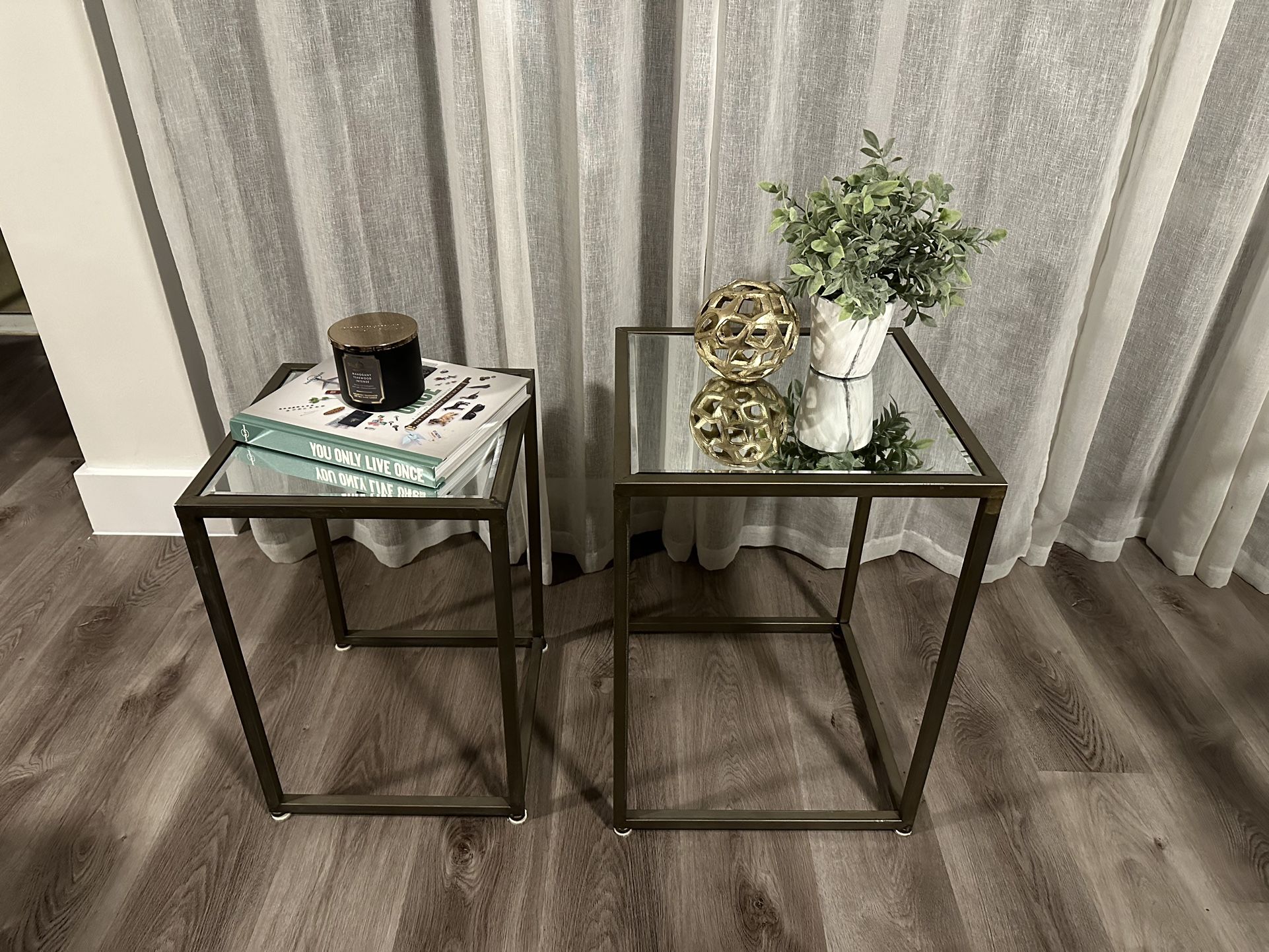 Iron Side Tables With Mirror Top