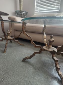 Round Glass Top Coffee Table Gold Base