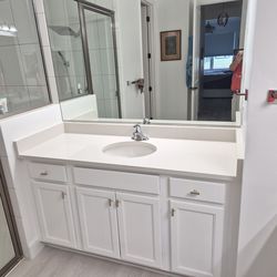 Vanity, sink, quartz counter top, white