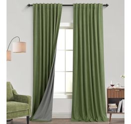 Olive Green Retro Mid Century Modern Curtains 