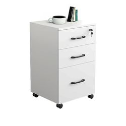 Rolling File Cabinet: Slim White File Cabinet with Lock, 3-Drawer Under Desk Office Filing Cabinet for Letter/Legal Size Documents