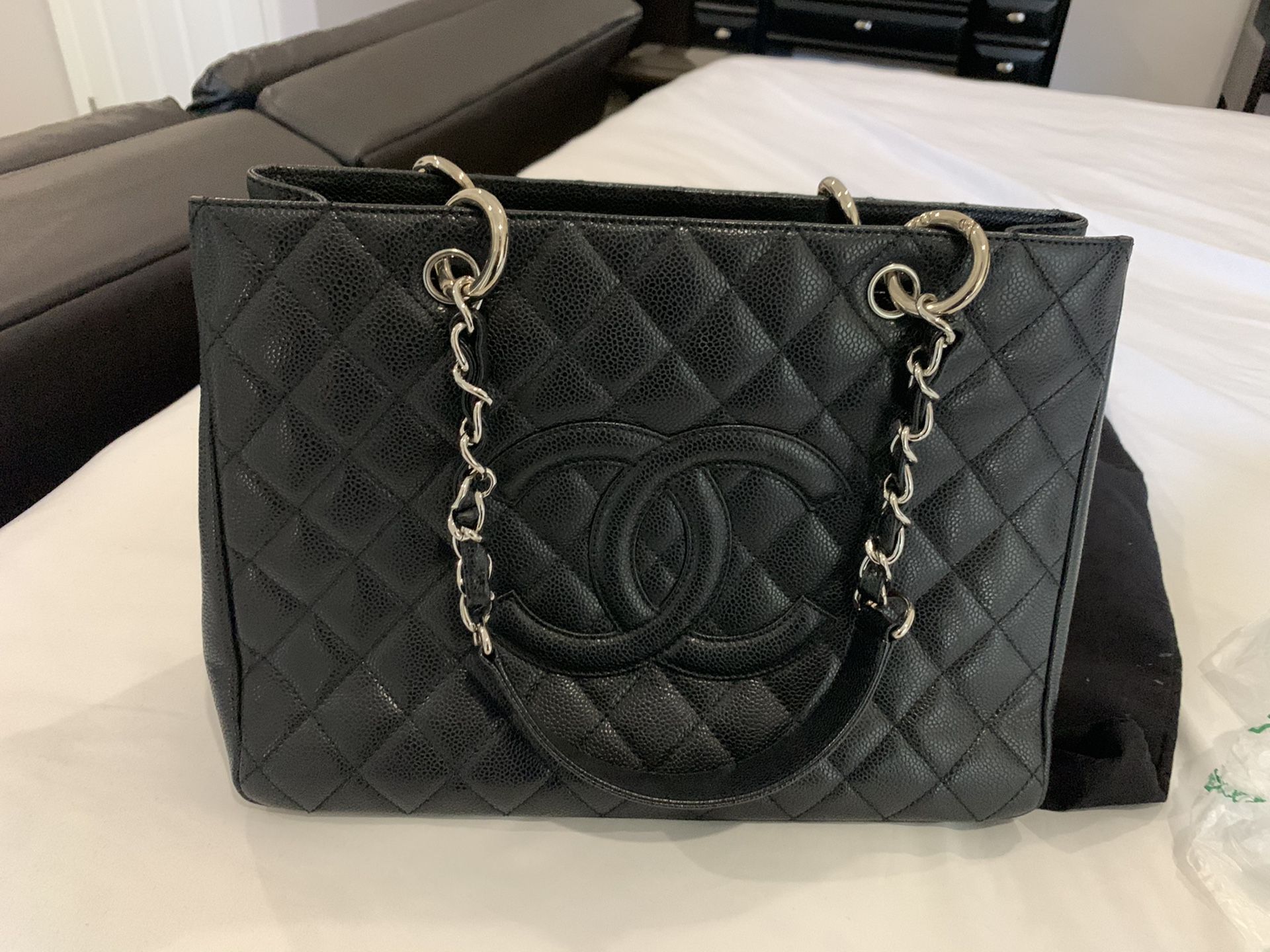 Chanel Grand Shopping Tote Bag Silver Tone